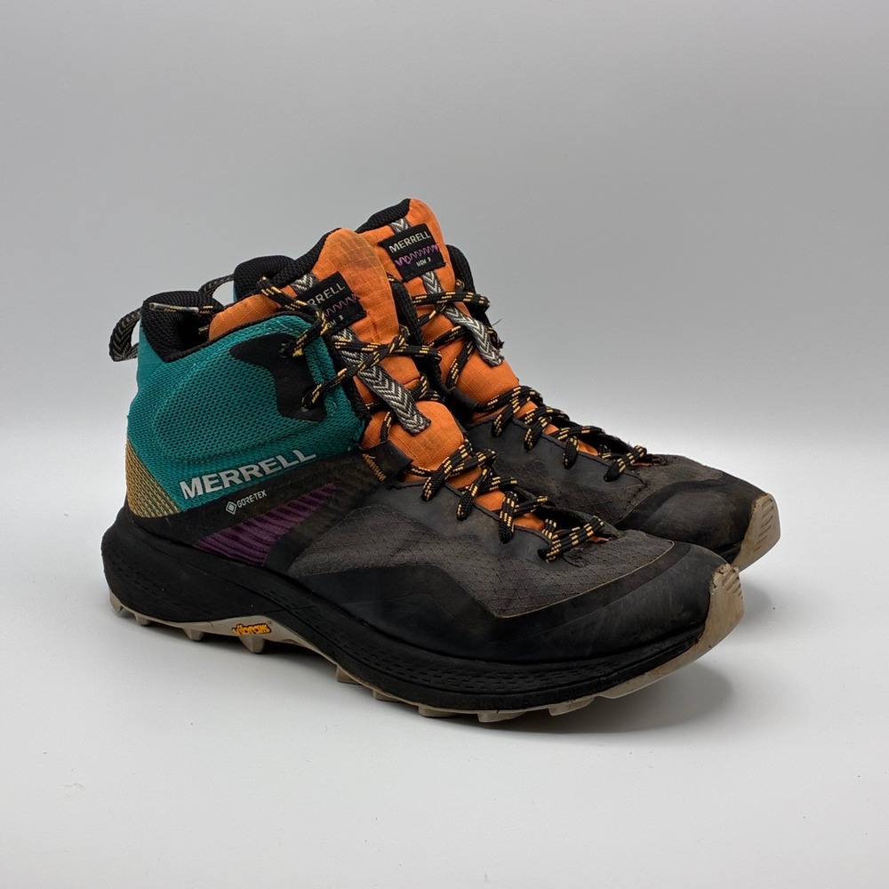 Merrell Moab Speed Mid GTX Womens 7.5 Black Teal Orange Hiking Boots J135528